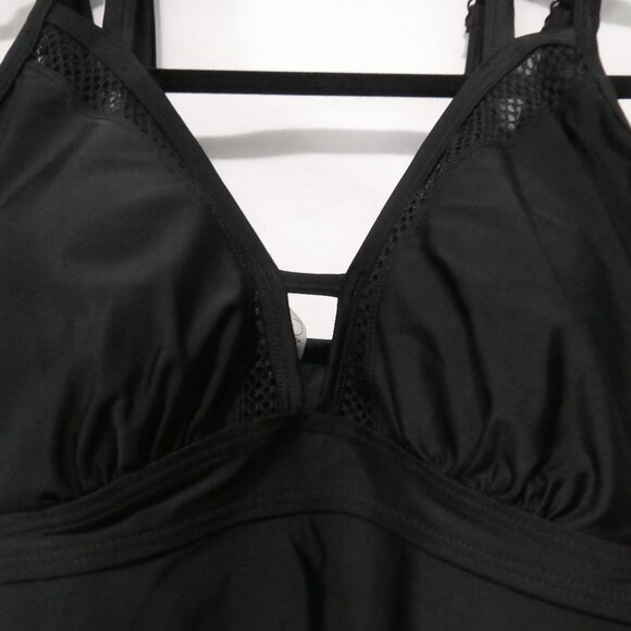 CACTUS | 1X | Elegant Black Tankini | Mesh Side and Upper Panels - Picture 4 of 13